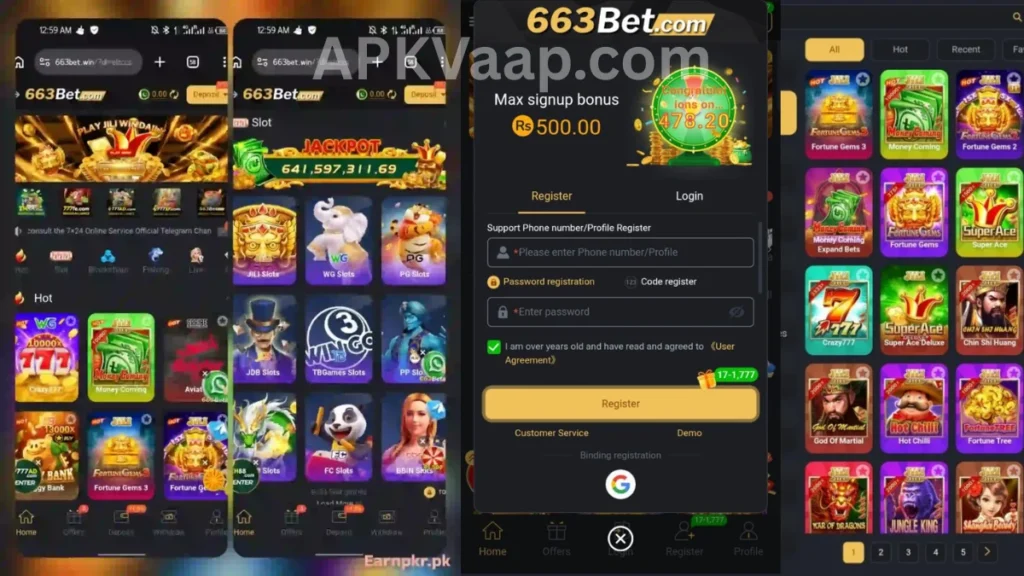 663Bet Game internal interface and registration section of game