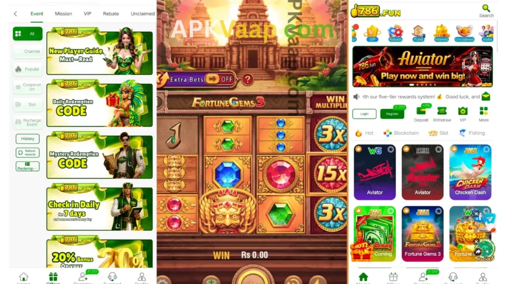 786FUN Game APK promotion center, internal interface and home dashboard of game