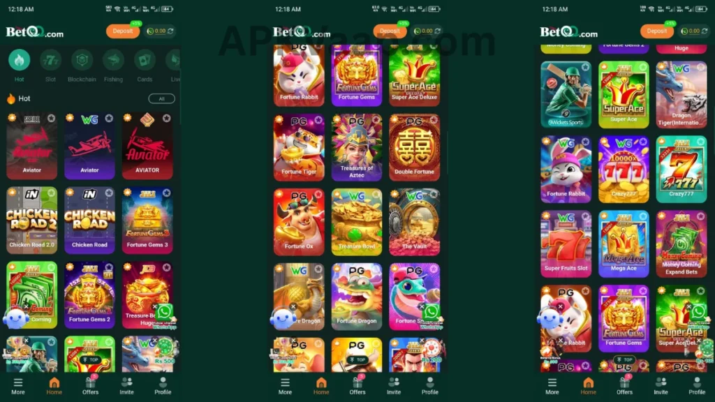 BetQQ Game App internal interface and jackpot winning games of application
