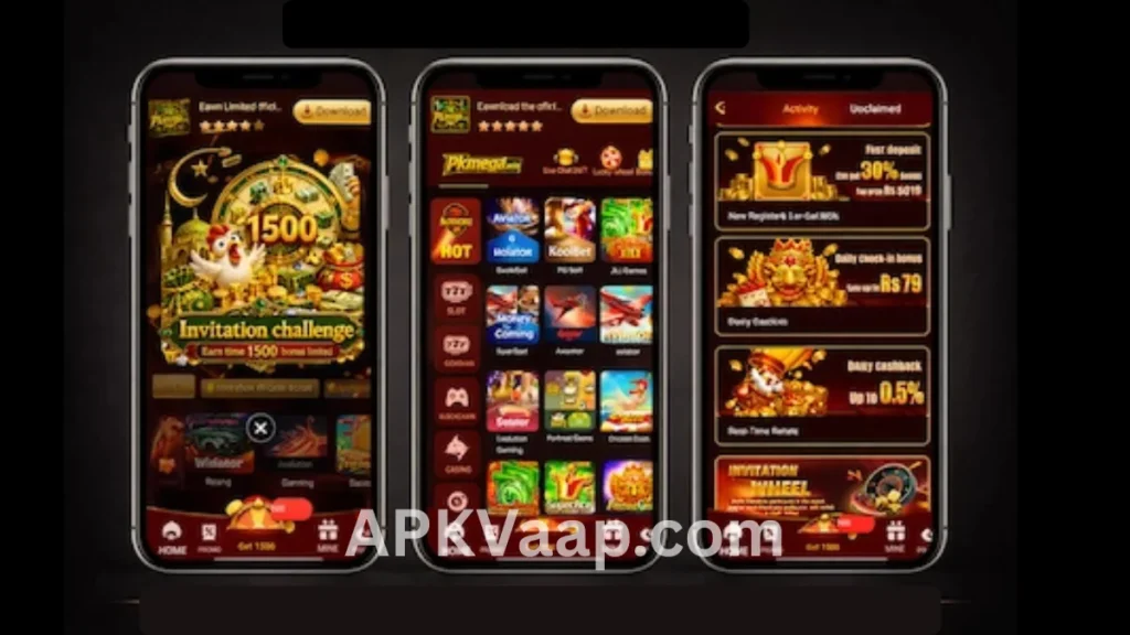 PKmega Game APK invitation lucky draw, home dashboard, and  promotion section of game.
