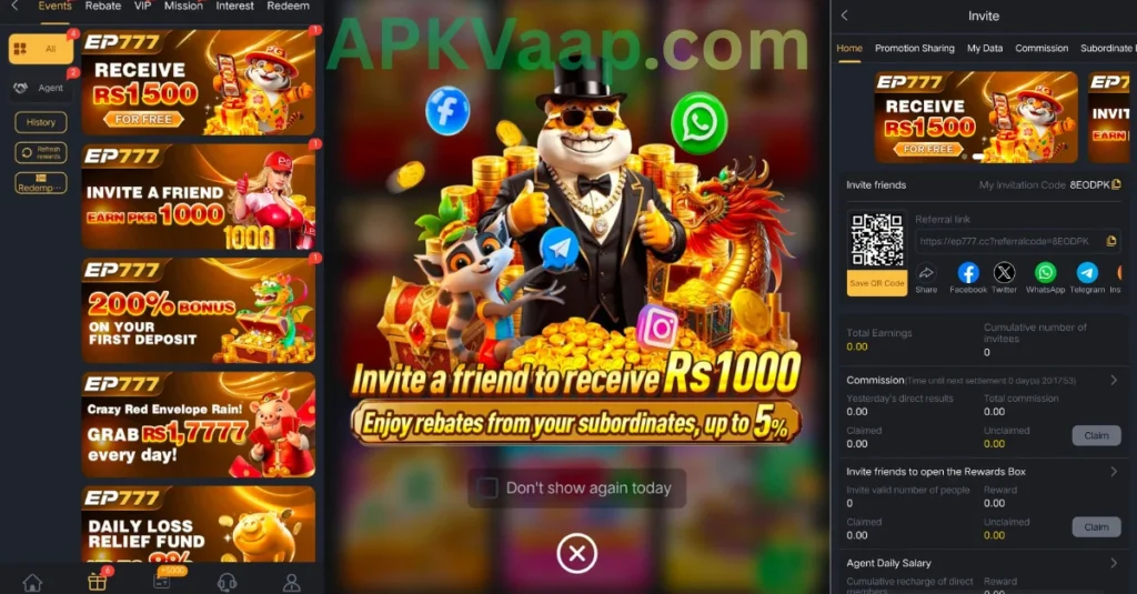 EP777 Game APK  promotion section, invitation bonus and referral section
